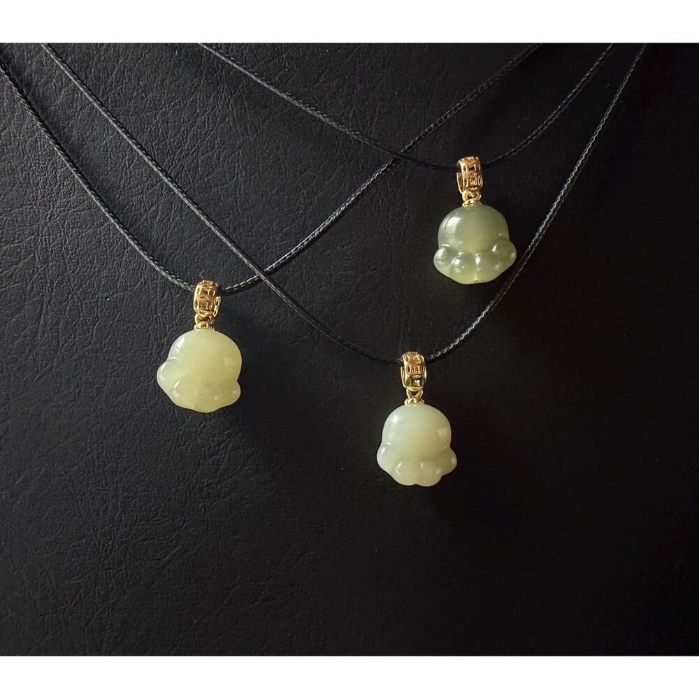 Natural Jade Cat Paw Charm Necklace Jade Pendant Adjustable Cord Cat Lover Gift